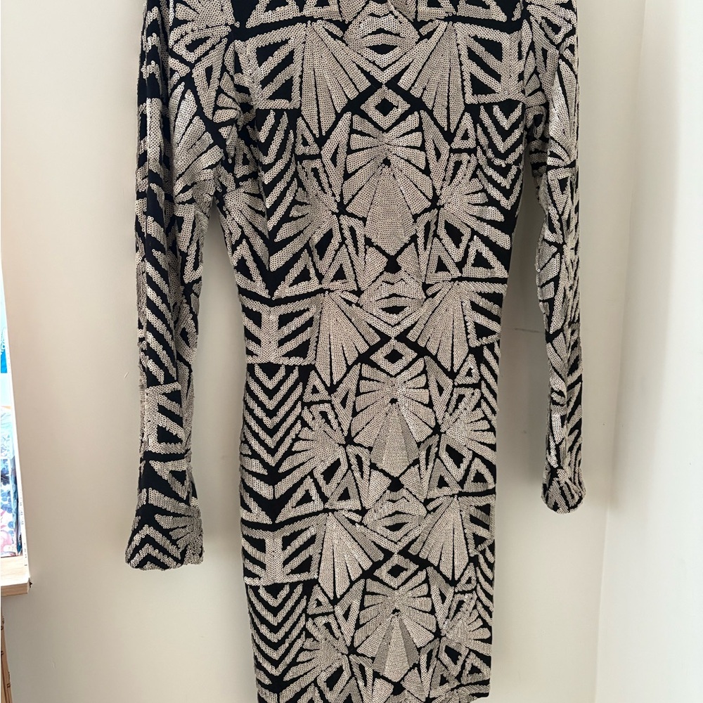 Dress the Population Black and Silver Sequinned Dress